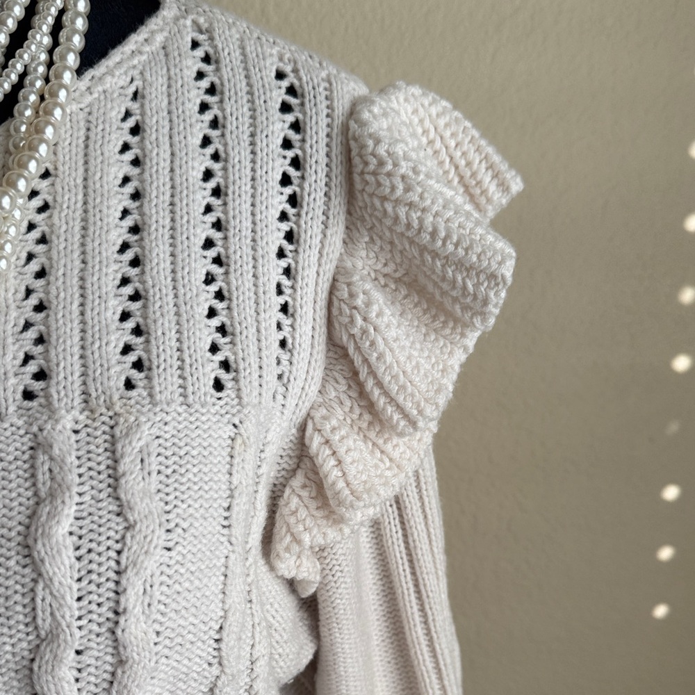 LOFT Cable Knit Sweater with Ruffle Details - Picture 5 of 7